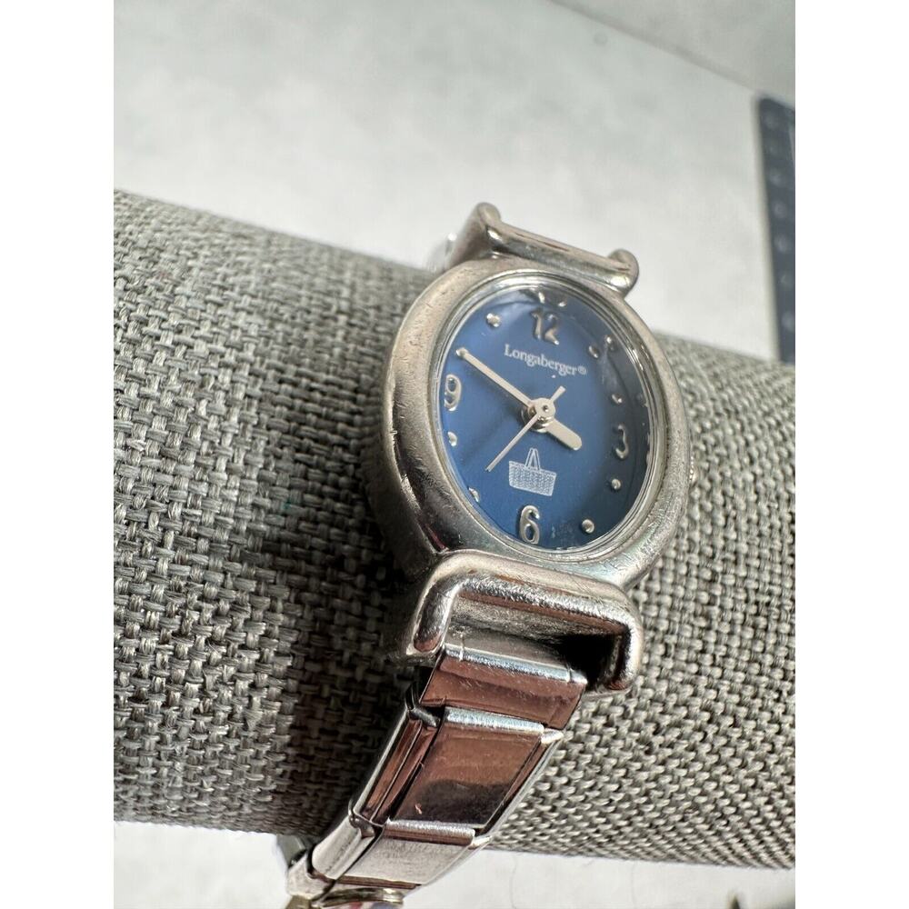 Longanberger Watch Womens 19mm Oval Blue Dial Charm Basket Stretchy New Battery - Picture 6 of 16